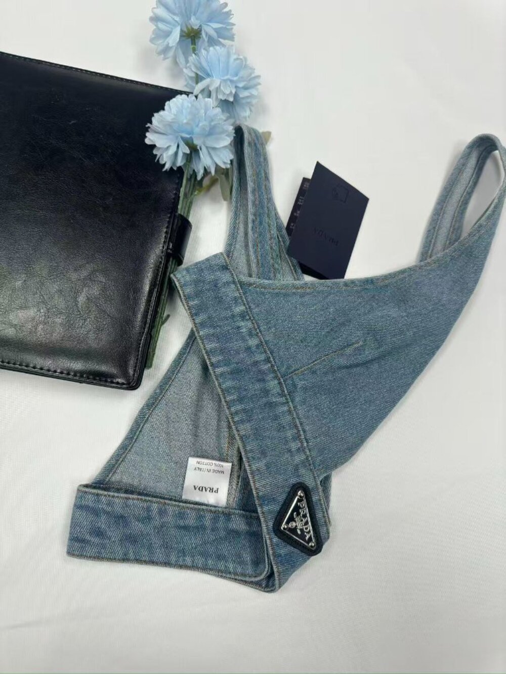 NWT Prada Iconic Logo Denim Bra Top Crop Y2K Designer Tank 🥂 - Picture 5 of 9